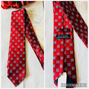 JOS. A. Bank Men’s Neat Red Blue Geometric Square Pattern 100% Silk Tie NWT